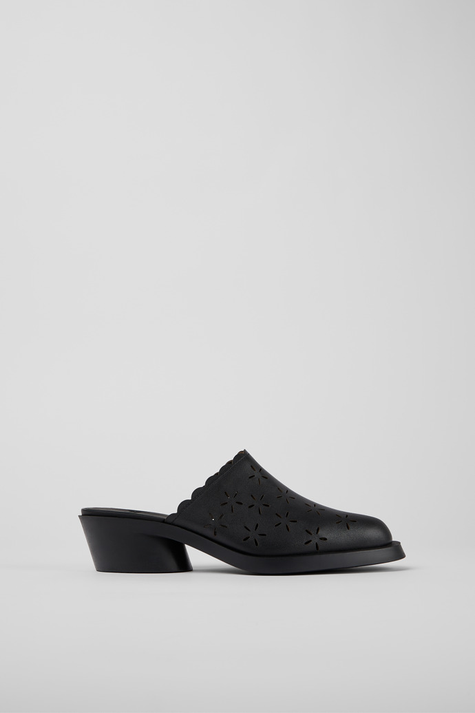 Image of Side view of Bonnie Black leather mules for women