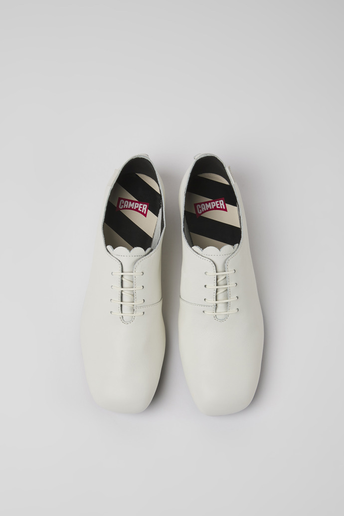 Overhead view of Casi Myra White leather shoes for women