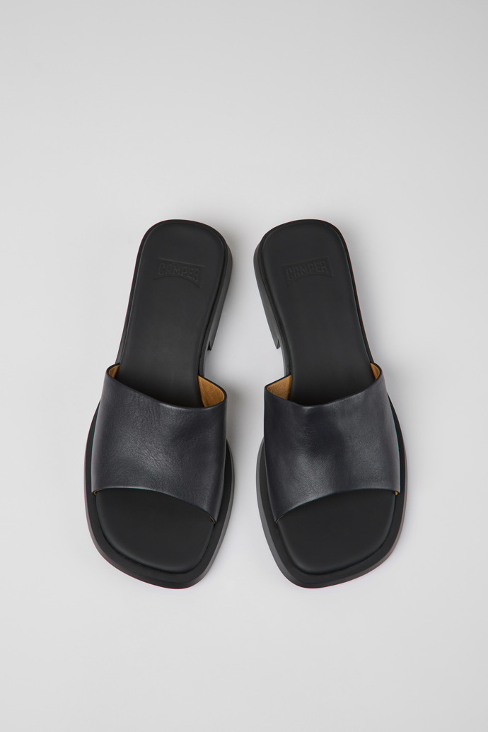 Overhead view of Dana Black leather sandals for women