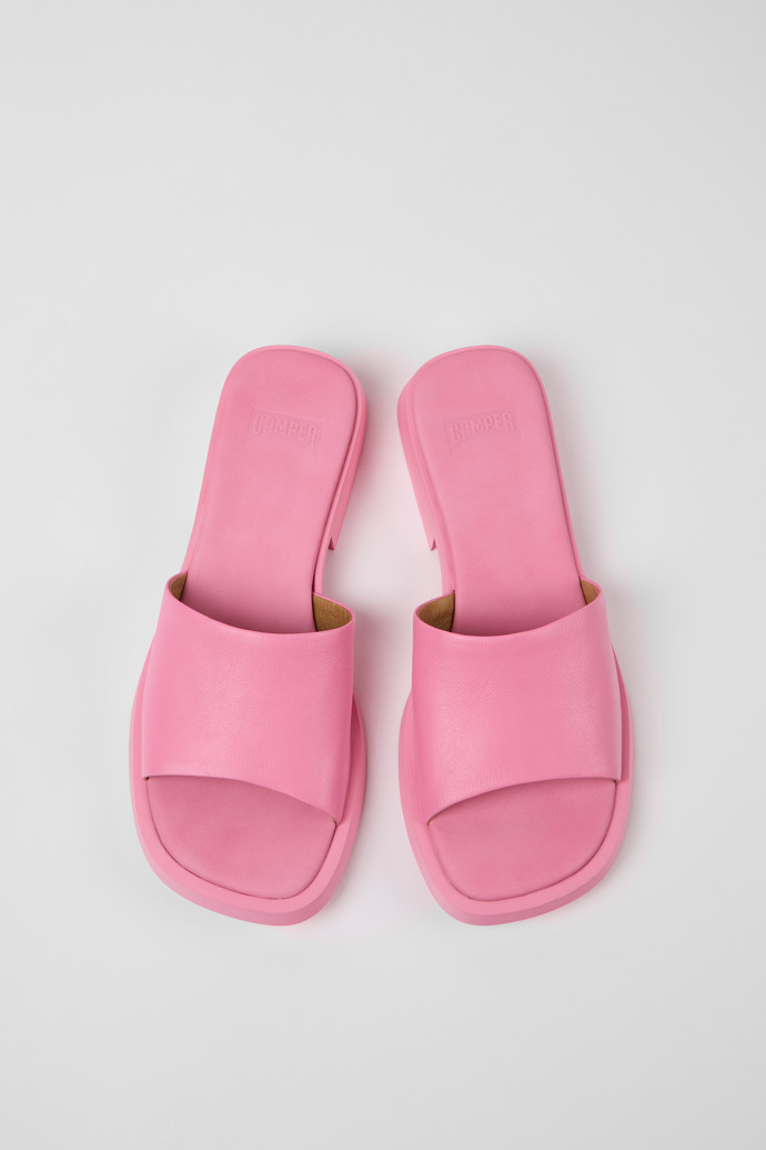Overhead view of Dana Pink leather sandals for women