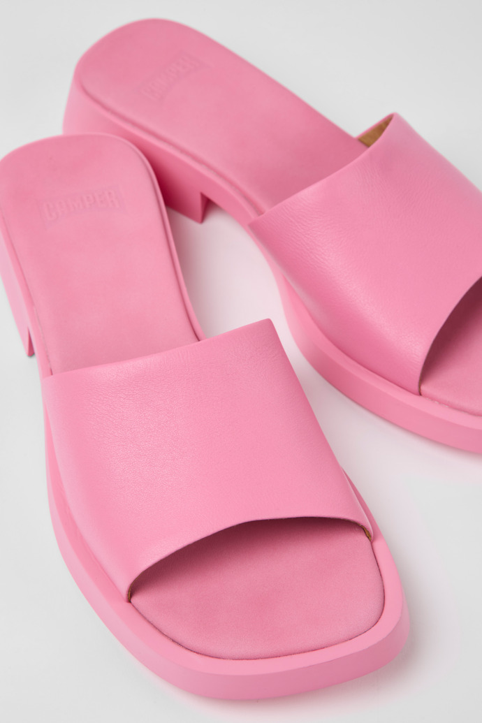 Close-up view of Dana Pink leather sandals for women