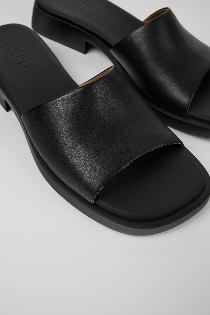 Close-up view of Dana Black Leather Slide for Women