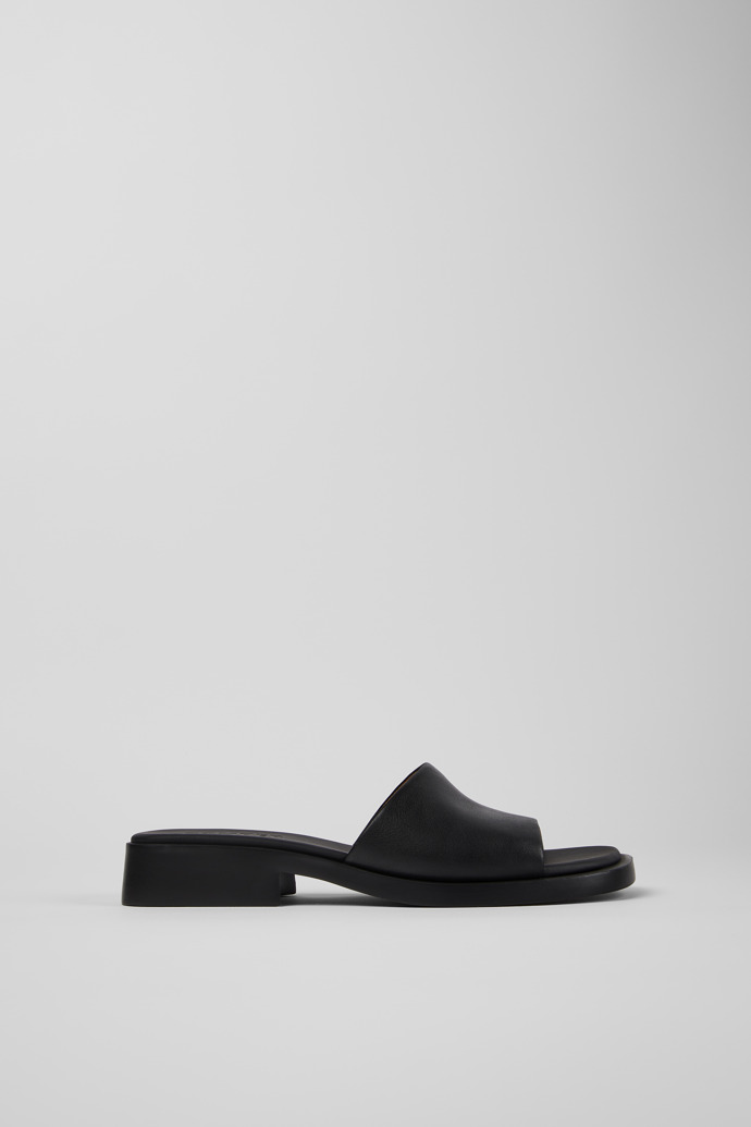 Image of Side view of Dana Black Leather Slide for Women