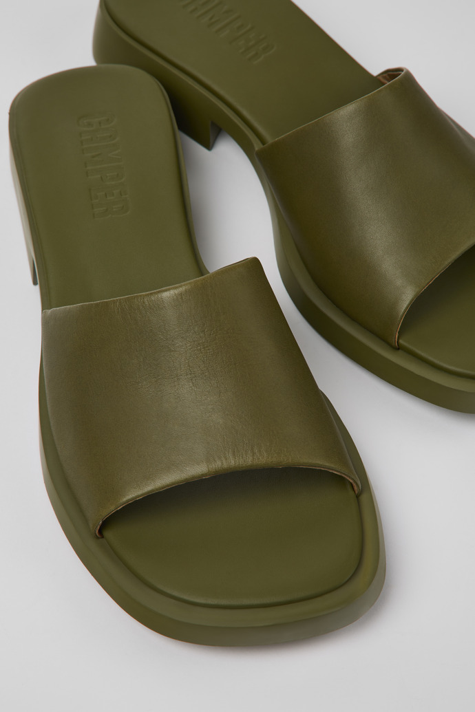 Close-up view of Dana Green Leather Slide for Women