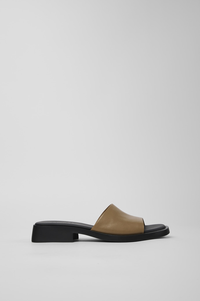 Image of Side view of Dana Brown Leather Slide for Women