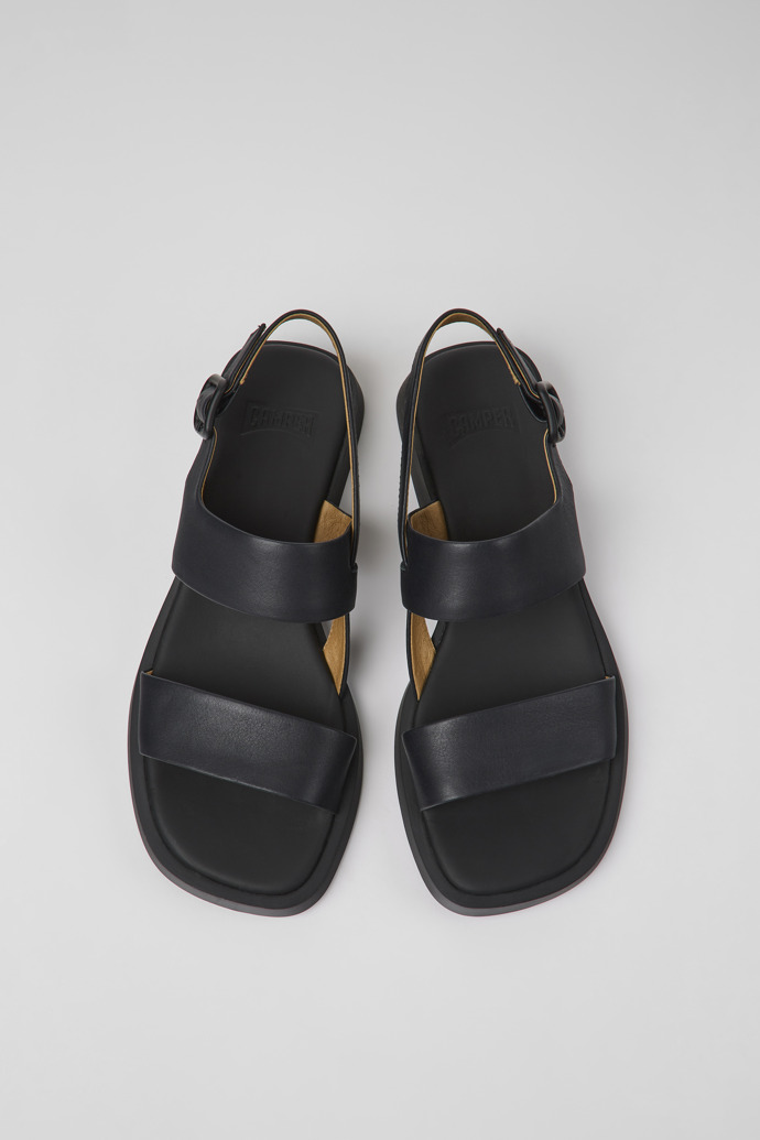 Overhead view of Dana Black leather sandals for women