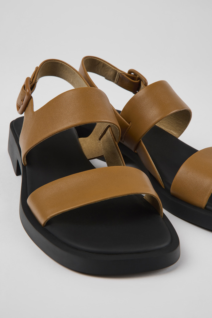 Close-up view of Dana Brown leather sandals for women