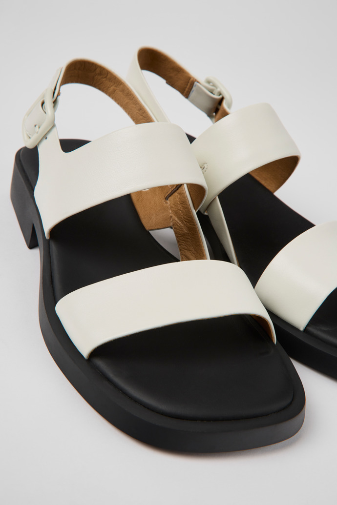 Close-up view of Dana White leather sandals for women