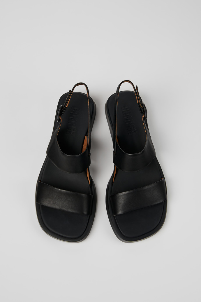 Overhead view of Dana Black Leather Sandals for Women.