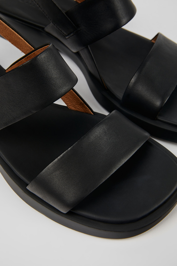 Close-up view of Dana Black Leather 2-Strap Sandal for Women