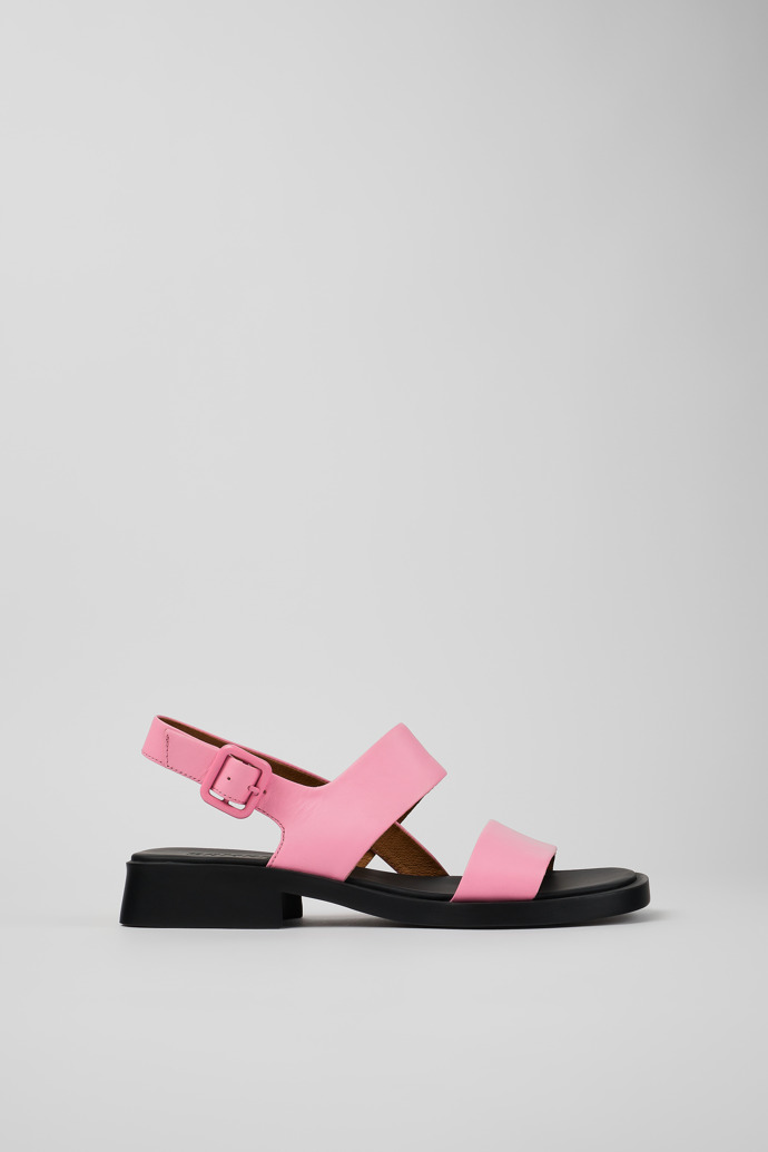 Side view of Dana Pink Leather 2-Strap Sandal for Women