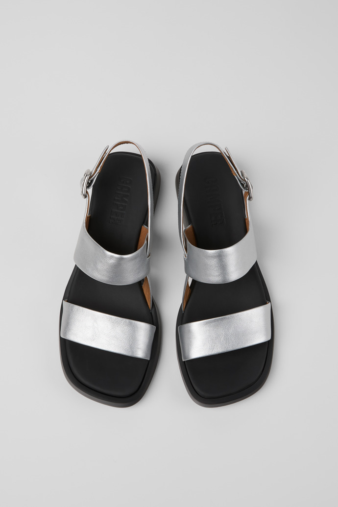 Overhead view of Dana Gray Leather Sandals for Women.