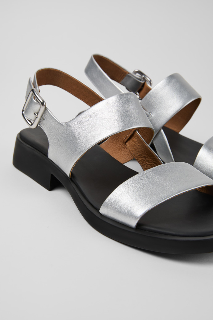 Close-up view of Dana Gray Leather Sandals for Women.