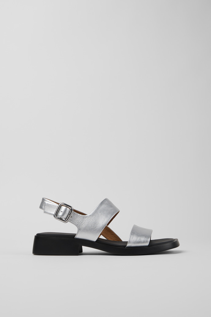 Side view of Dana Gray Leather Sandals for Women.