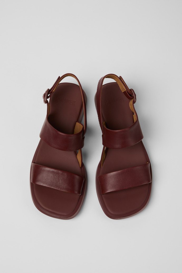 Overhead view of Dana Burgundy Leather Sandals for Women.