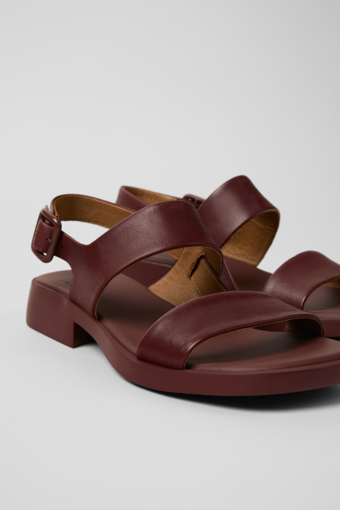 Close-up view of Dana Burgundy Leather Sandals for Women.