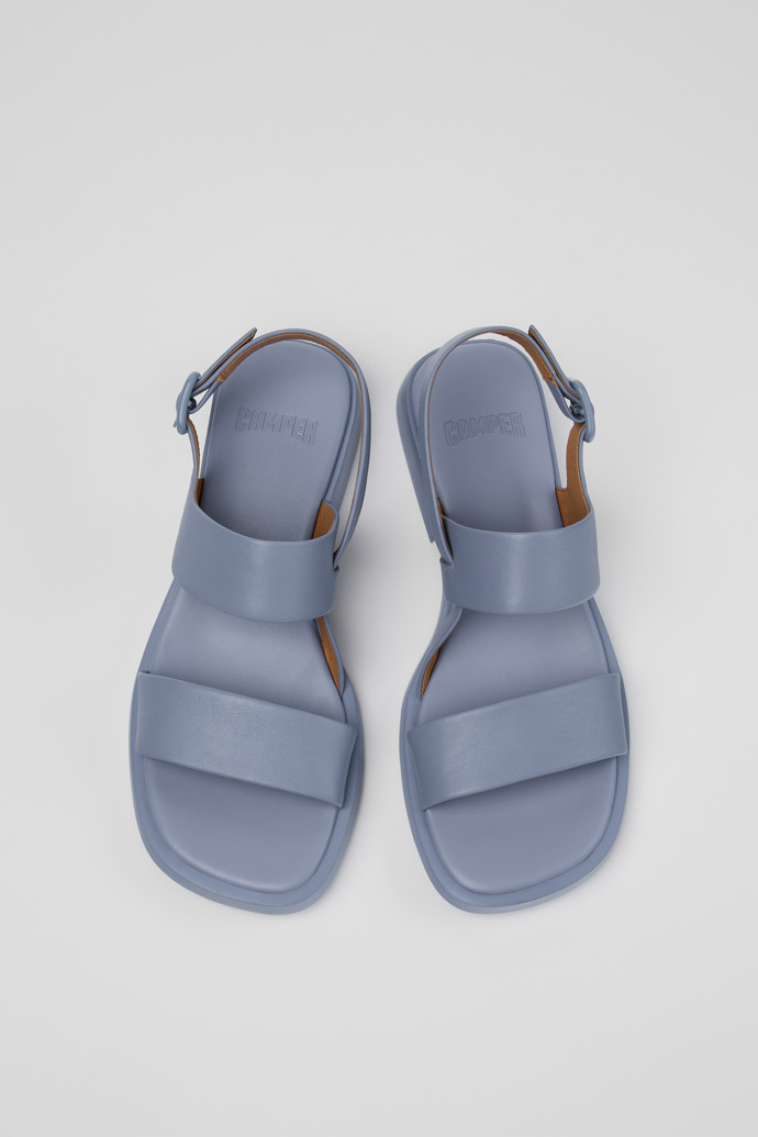 Overhead view of Dana Blue Leather Sandals for Women.