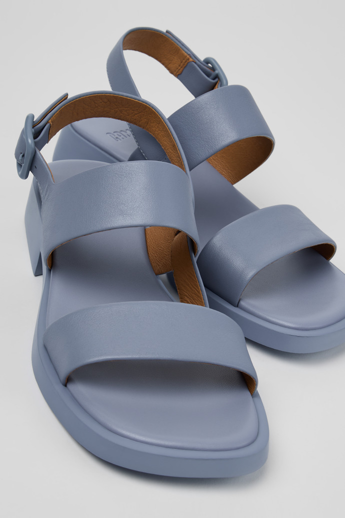 Close-up view of Dana Blue Leather Sandals for Women.