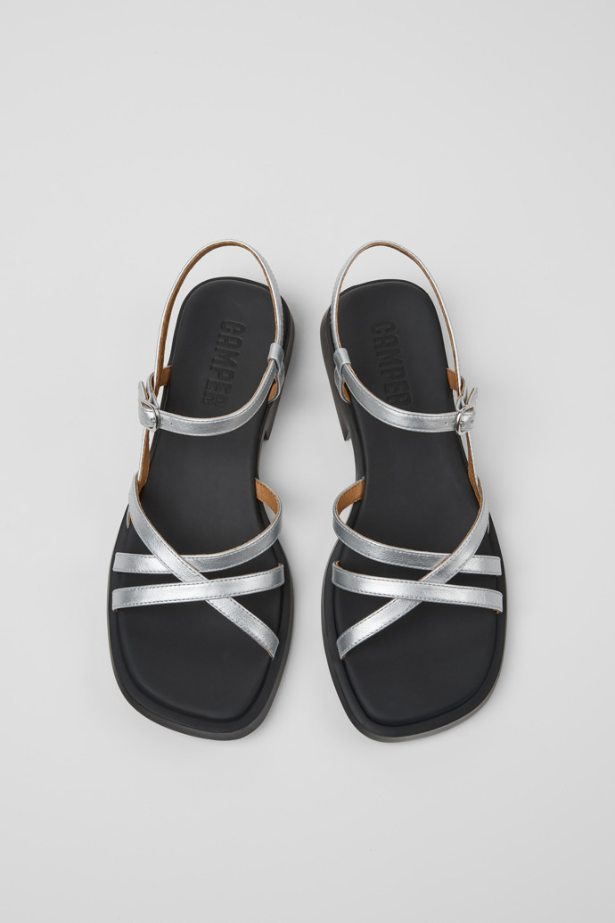 Overhead view of Twins Silver Leather Sandals for Women.