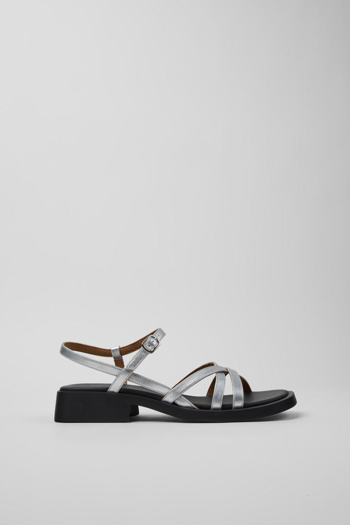 Side view of Twins Silver Leather Sandals for Women.