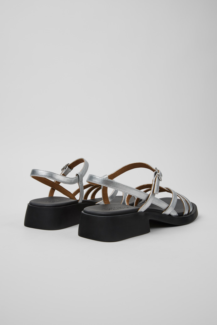 Back view of Twins Silver Leather Sandals for Women.