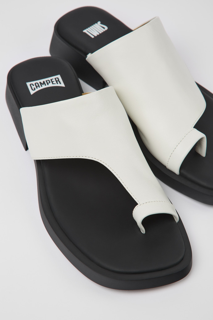 Close-up view of Twins White leather sandals for women