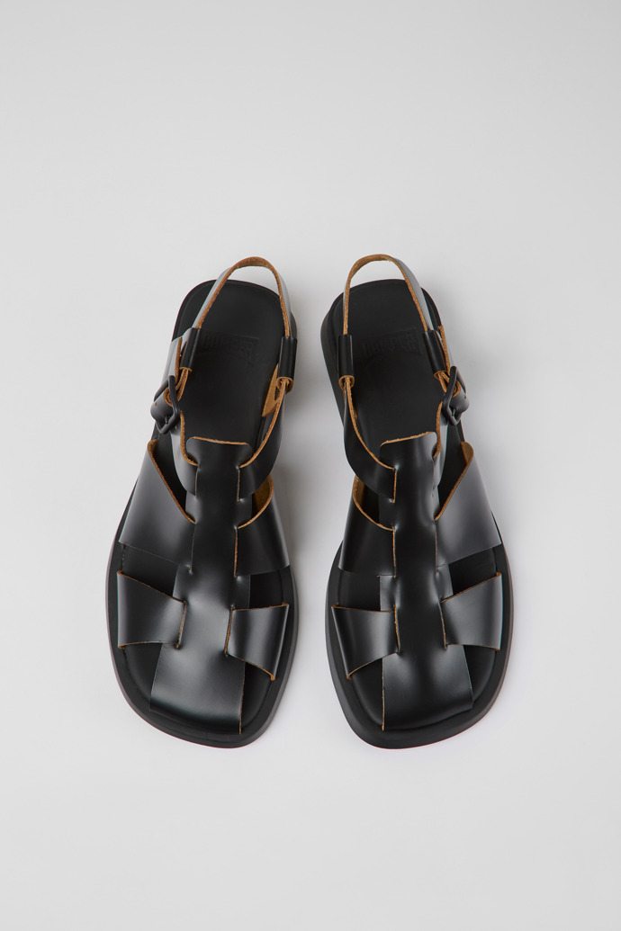 Overhead view of Dana Black Leather Sandals for Women.