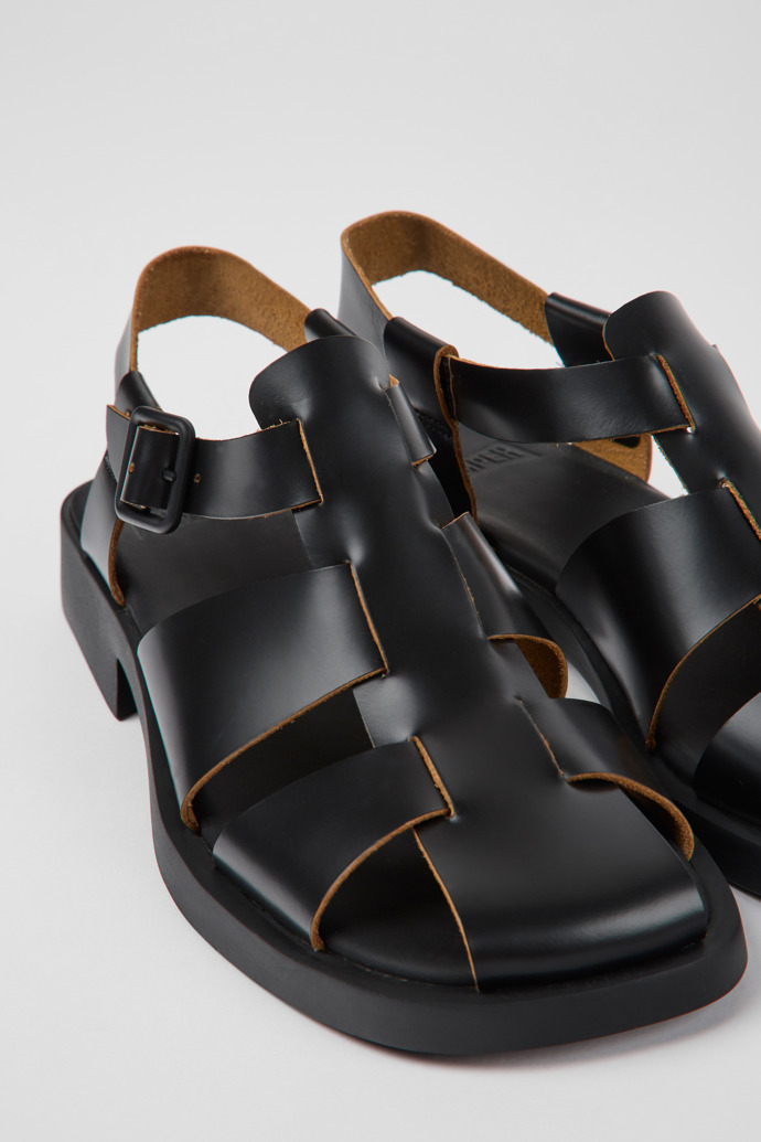 Close-up view of Dana Black Leather Sandals for Women.