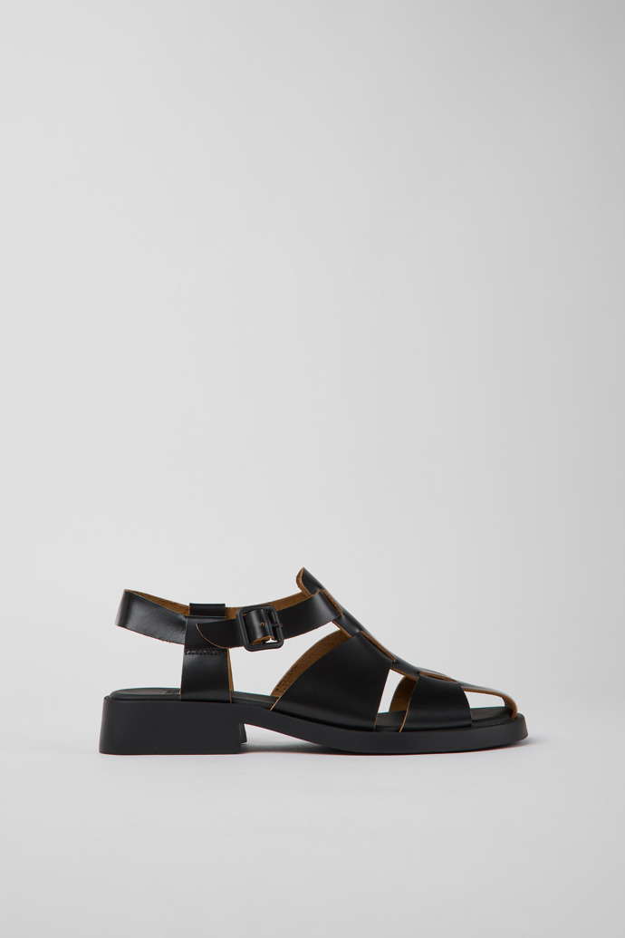 Side view of Dana Black leather sandals for women