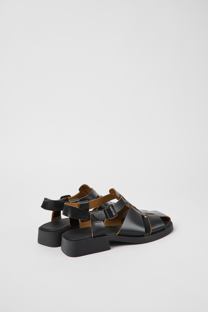 Back view of Dana Black leather sandals for women