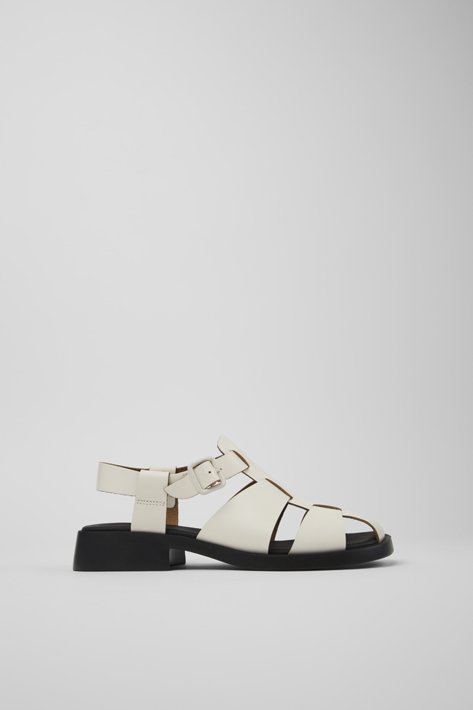 Image of Side view of Dana White Leather Sandal for Women