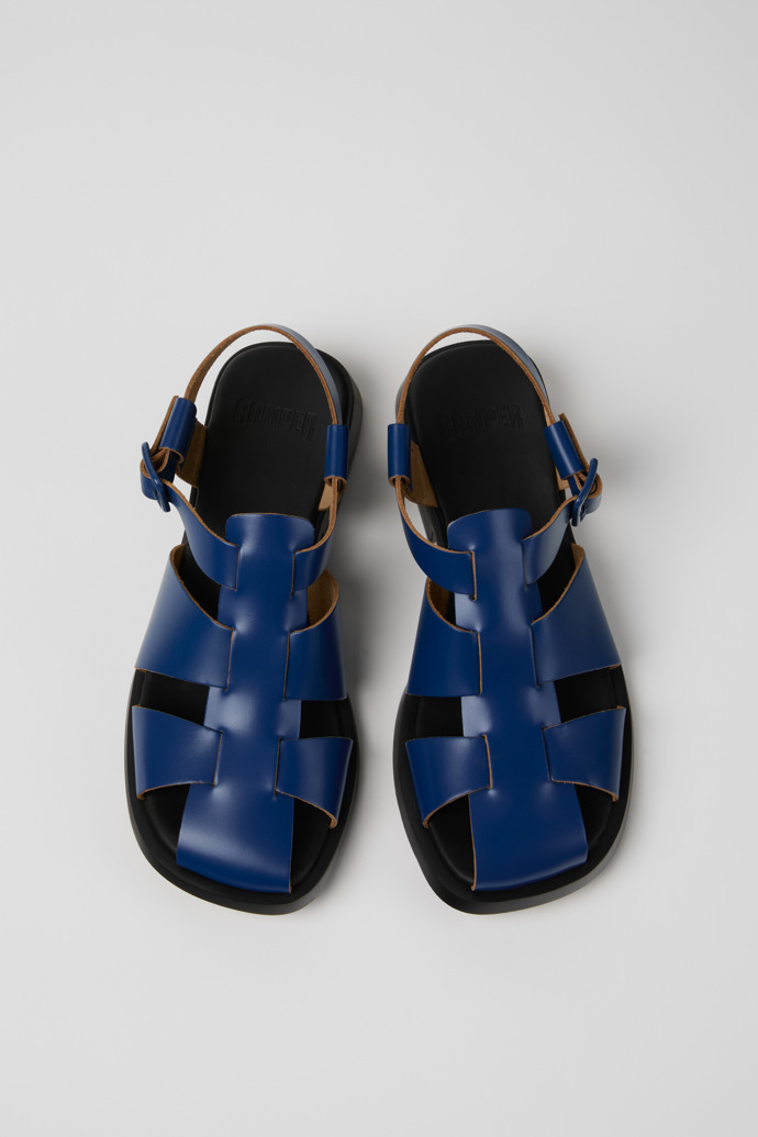 Overhead view of Dana Blue Leather Sandals for Women.