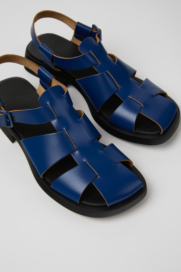 Close-up view of Dana Blue Leather Sandals for Women.