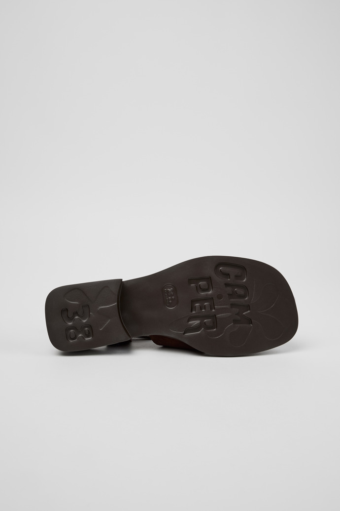 The soles of Dana Brown Suede Sandals for Women.
