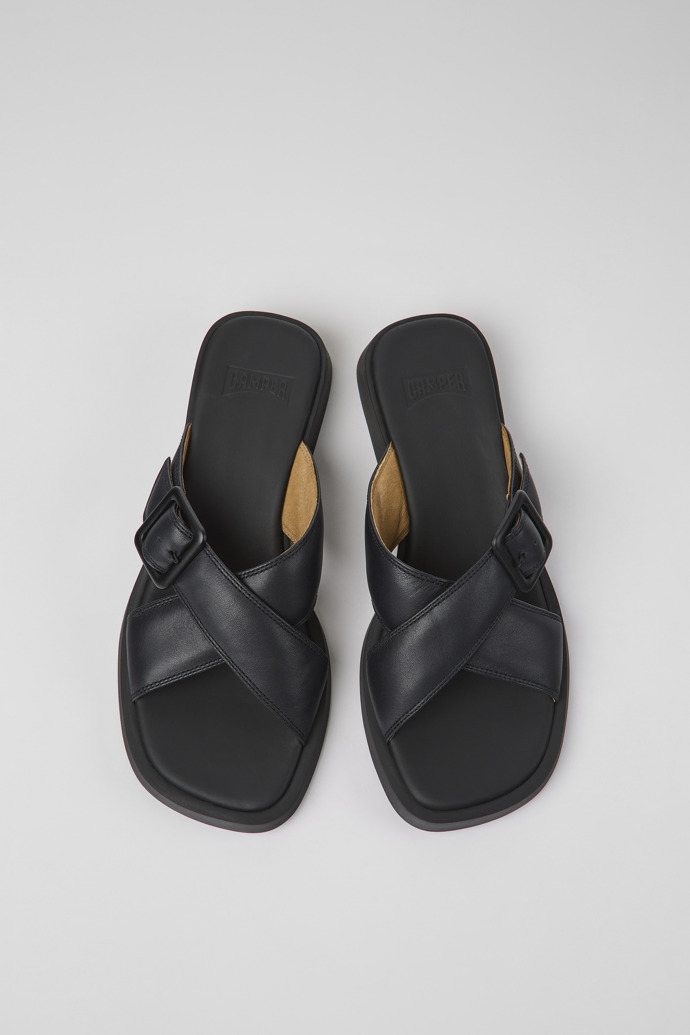 Overhead view of Dana Black leather sandals for women