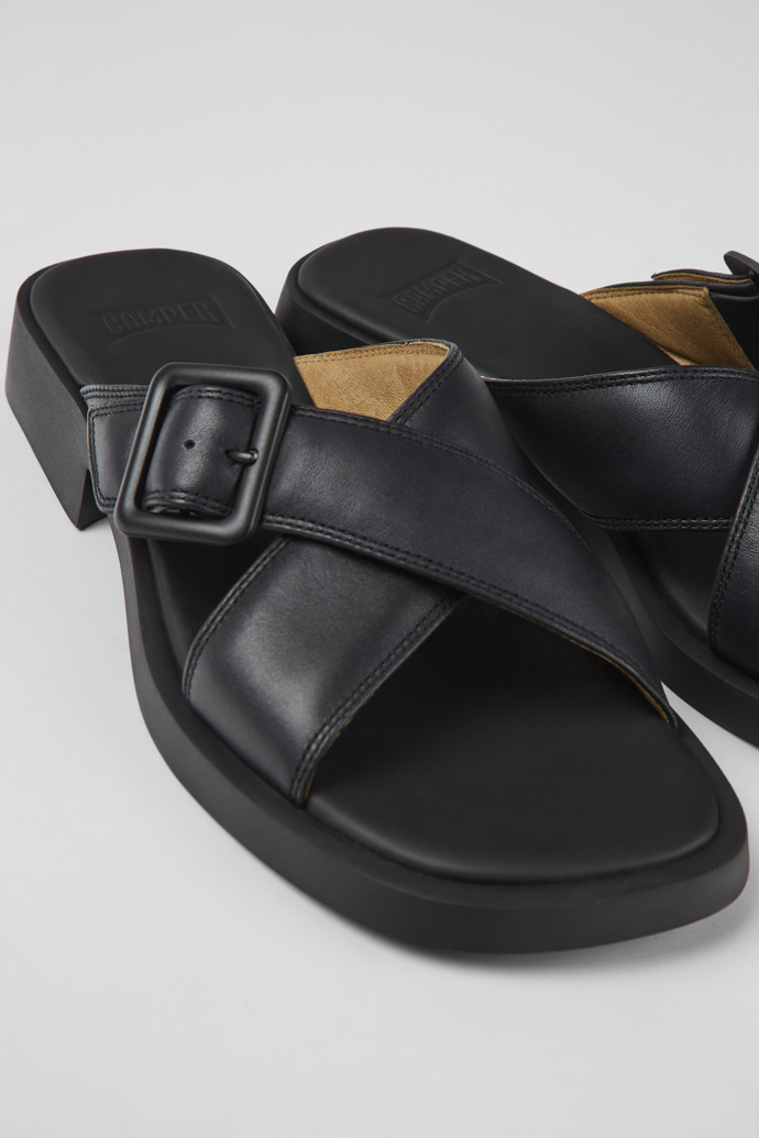 Close-up view of Dana Black leather sandals for women