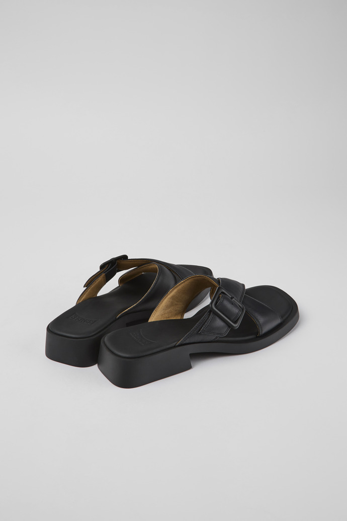 Back view of Dana Black leather sandals for women