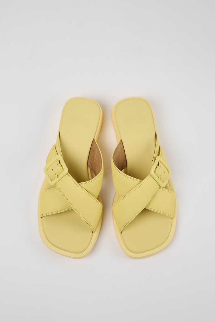 Overhead view of Dana Yellow leather sandals for women