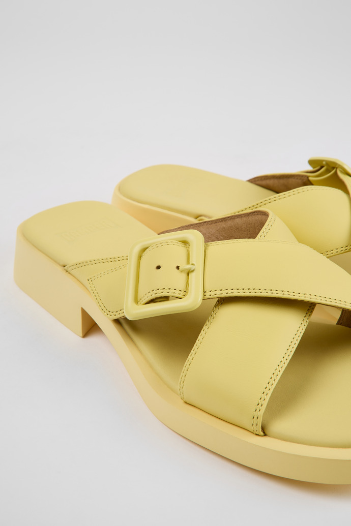 Close-up view of Dana Yellow leather sandals for women