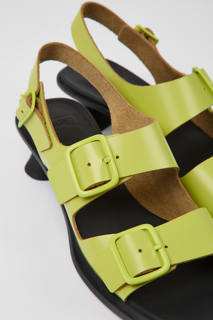 Close-up view of Dina Green leather sandals for women