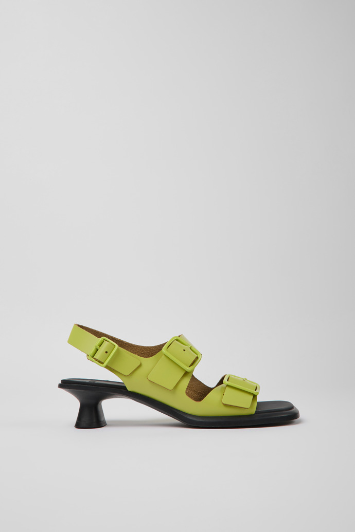 Side view of Dina Green leather sandals for women
