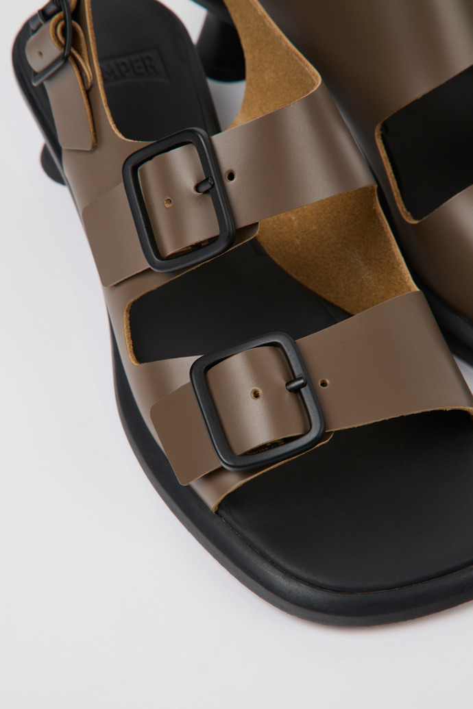 Close-up view of Dina Brown leather sandals for women