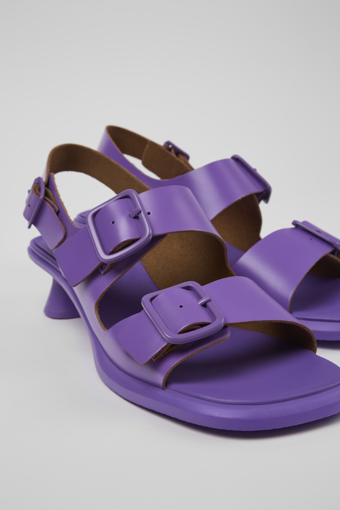 Close-up view of Dina Purple Leather 2-Strap Sandal for Women