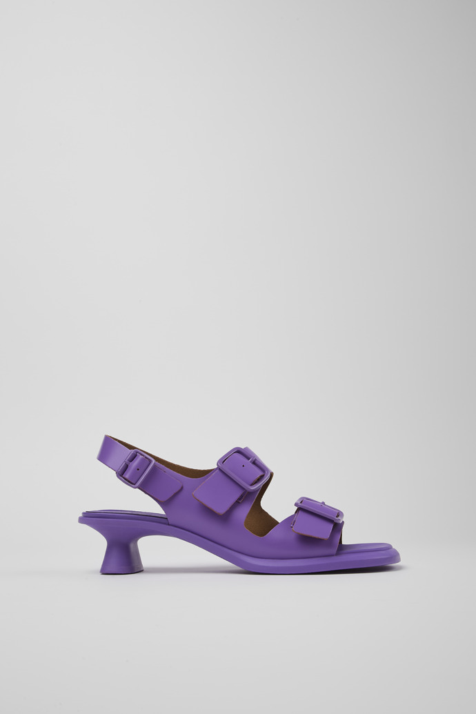Side view of Dina Purple Leather 2-Strap Sandal for Women