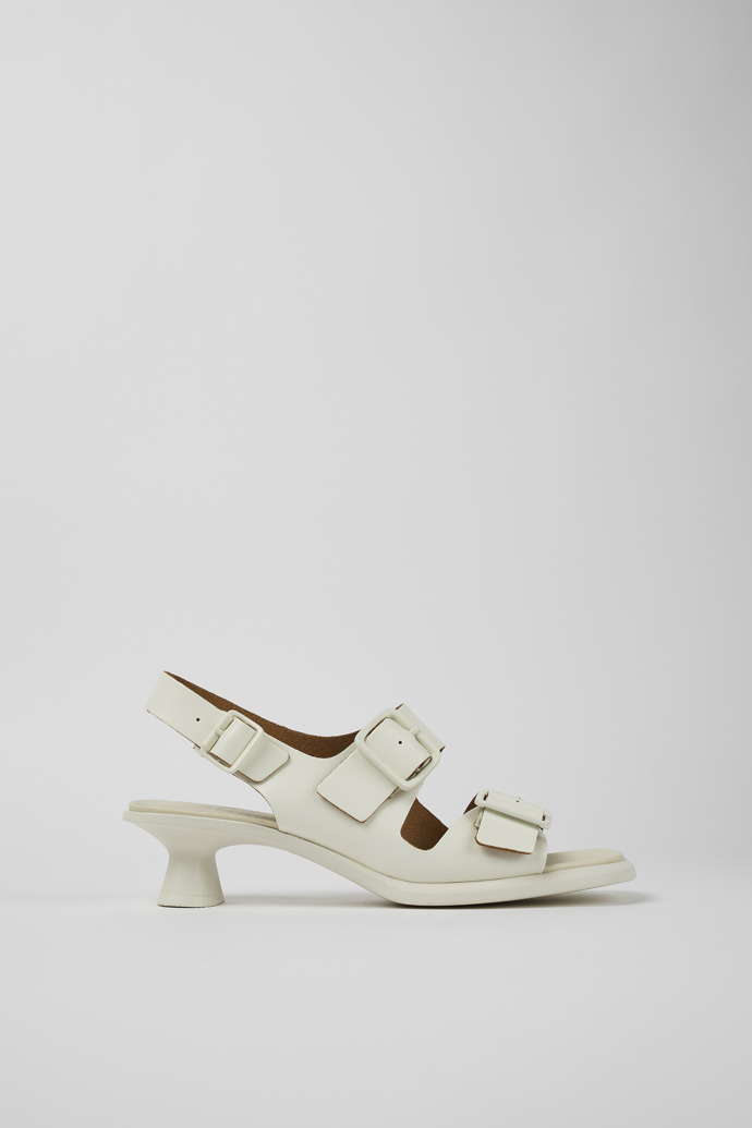 Image of Side view of Dina White Leather 2-Strap Sandal for Women
