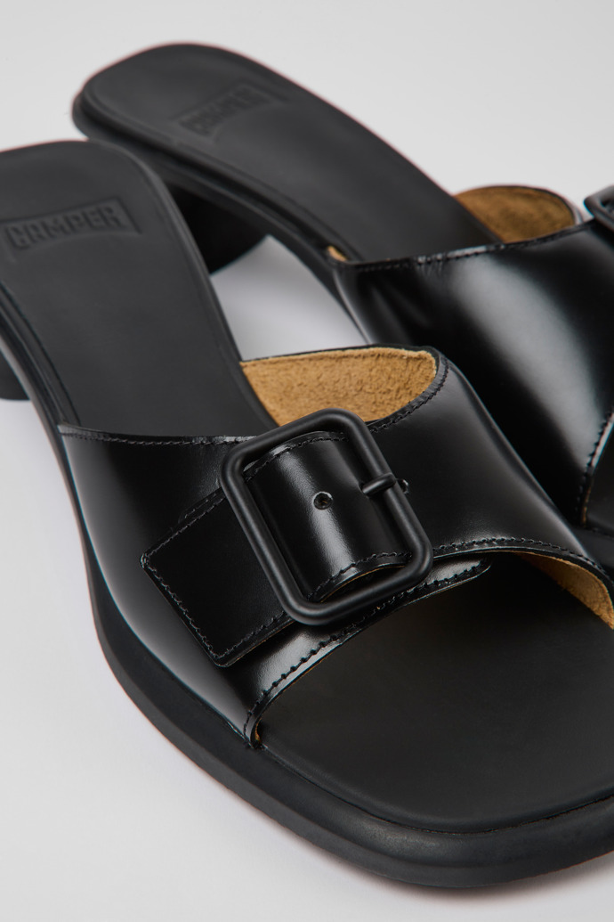 Close-up view of Dina Black leather sandals for women