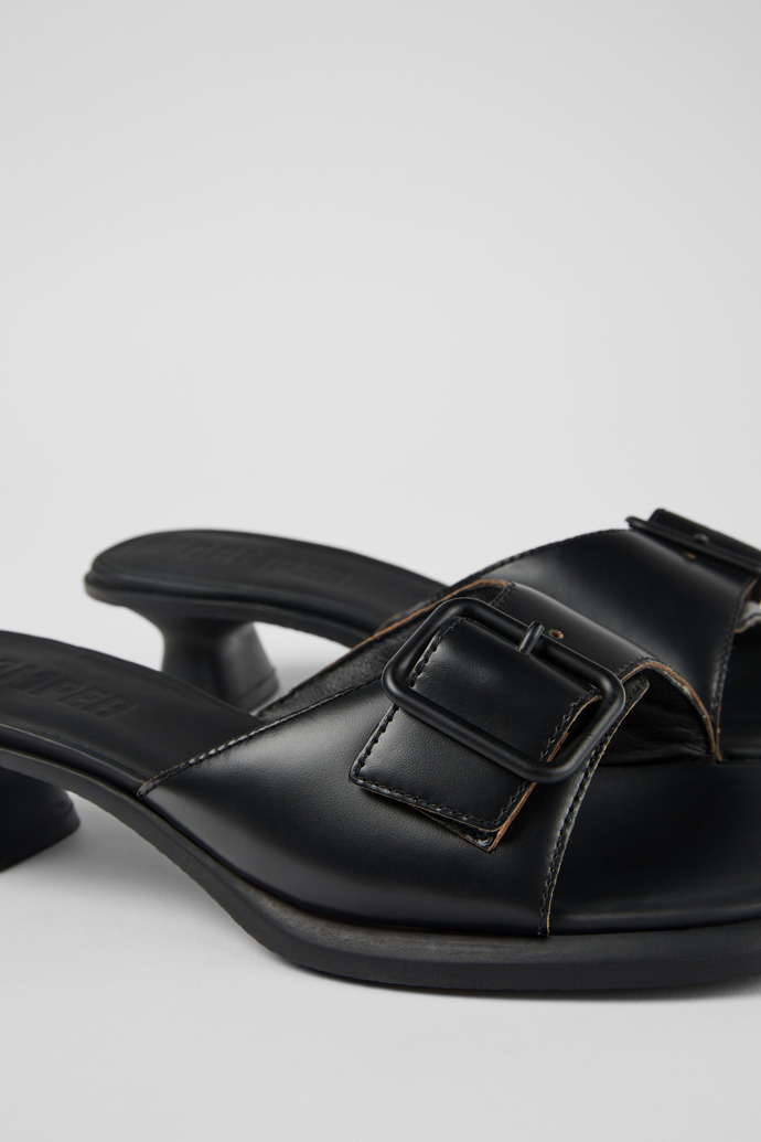 Close-up view of Dina Black Leather Sandal for Women