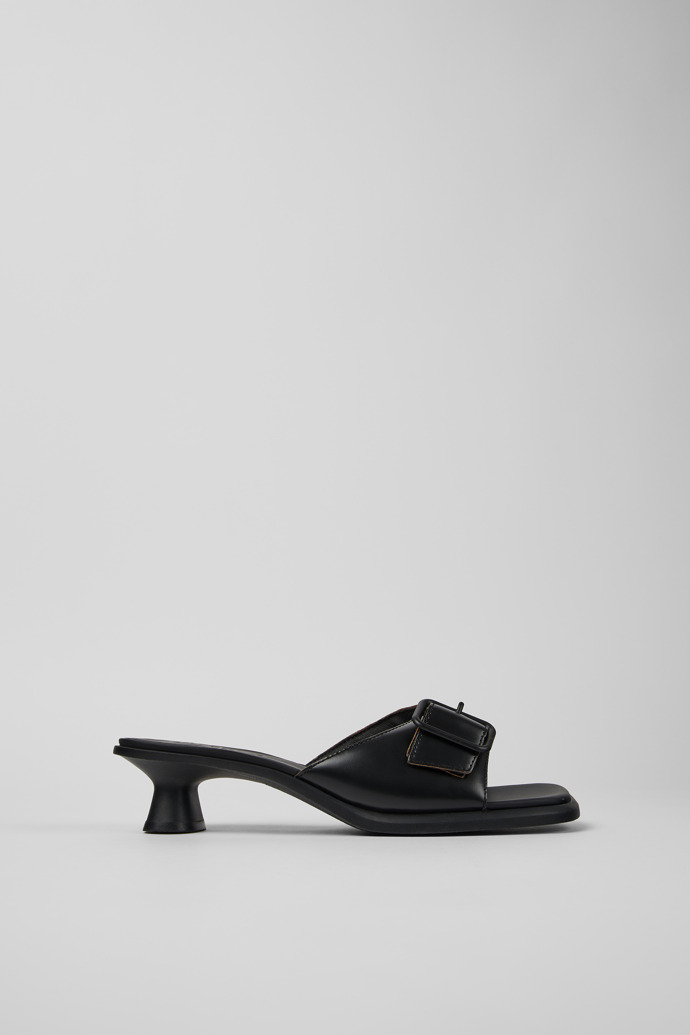 Side view of Dina Black Leather Sandal for Women