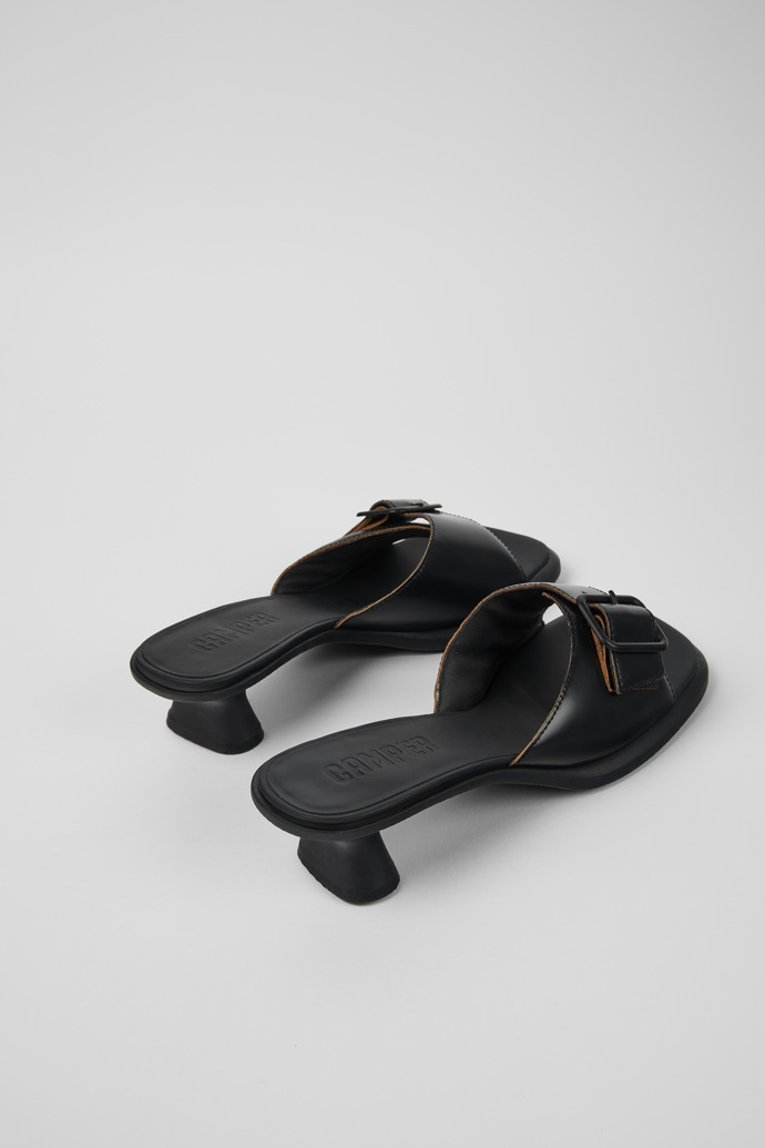 Back view of Dina Black Leather Sandal for Women