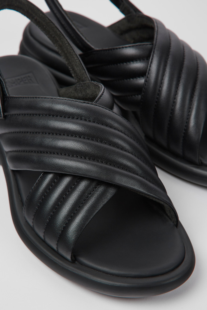 Close-up view of Spiro Black leather sandals for women
